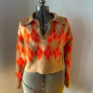 Zara Argyle Cropped Collar Sweater